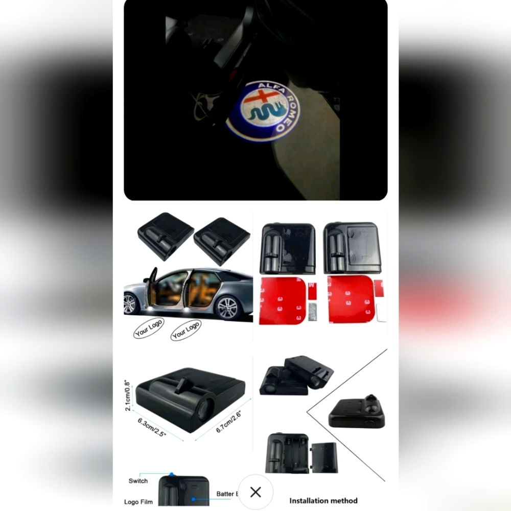 2 wireless Alfa Romeo LED door projector puddle lights.Logos 4 cars, spo…